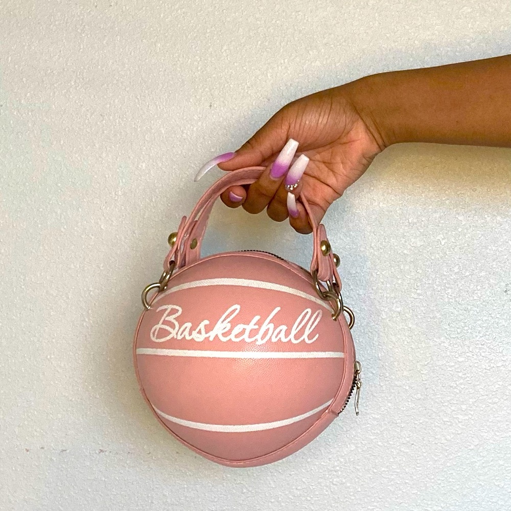 Baby Pink Basketball Clutch Bag Purse with Gold Chain